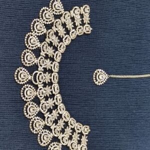 Elegant Diamond Necklace Set with Matching Earrings and Maang Tikka