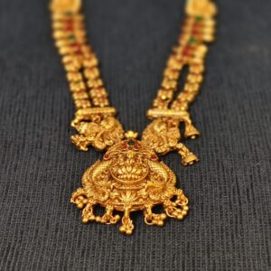 Traditional Gold Temple Haram with Lakshmi Pendant