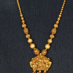 Traditional Gold Beaded Necklace with Lakshmi Pendant