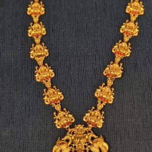 Grand Temple Jewelry Haram with Lakshmi and Peacock Motifs