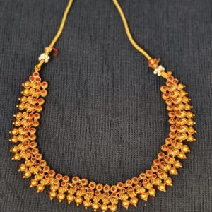 Traditional Gold Kasu Mala Necklace with Kemp Stones